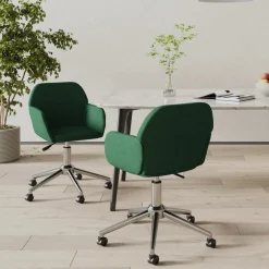 vidaXL Eetkamerstoelen draaibaar 2 st stof donkergroen