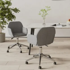 vidaXL Eetkamerstoelen draaibaar 2 st stof lichtgrijs