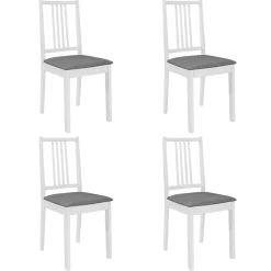 vidaXL Eetkamerstoelen met kussens 4 st massief hout wit