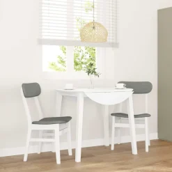 vidaXL Eetkamerstoelen met kussens 2 st massief hout rubber wit