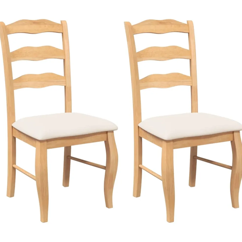 vidaXL Eetkamerstoelen met kussens 2 stuks natuurlijk massief hout rubber