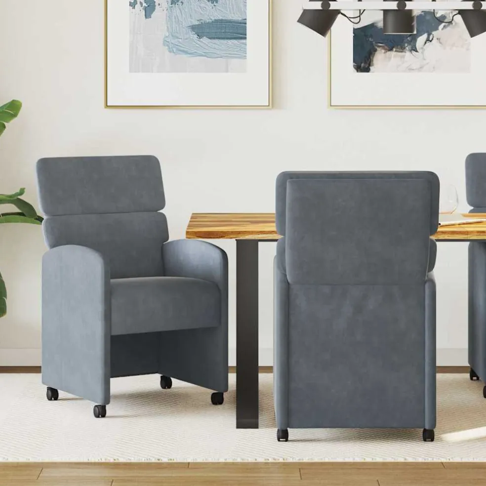 vidaXL Eetkamerstoelen met Wieltjes 2 st Fluweel Donkergrijs