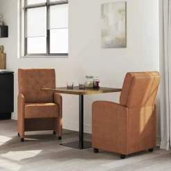 vidaXL Eetkamerstoelen met Wieltjes 2 st Kunstleer Bruin