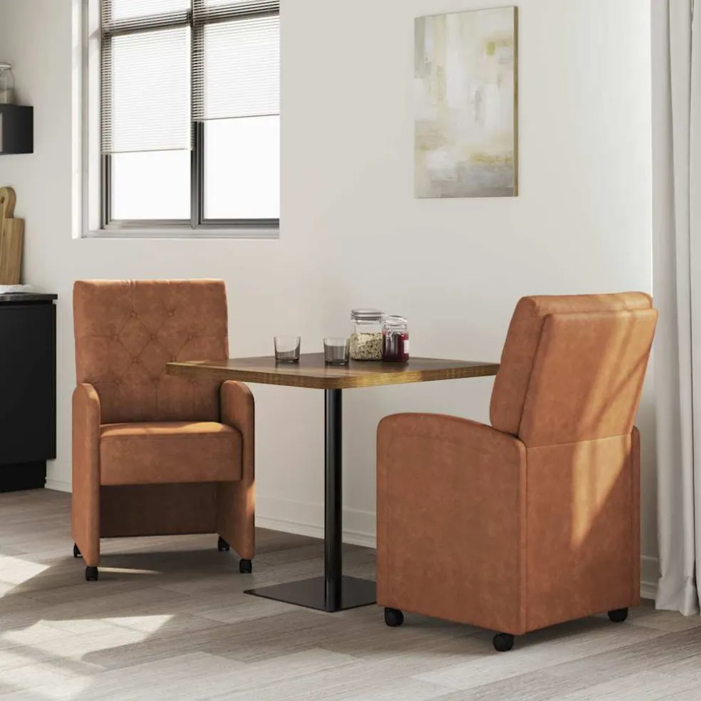 vidaXL Eetkamerstoelen met Wieltjes 2 st Kunstleer Bruin