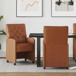 vidaXL Eetkamerstoelen met Wieltjes 2 st Kunstleer Bruin