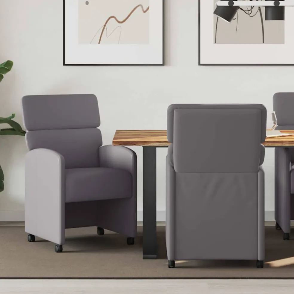 vidaXL Eetkamerstoelen met Wieltjes 2 st Kunstleer Grijs
