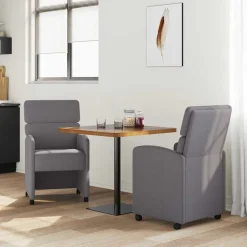 vidaXL Eetkamerstoelen met Wieltjes 2 st Kunstleer Grijs