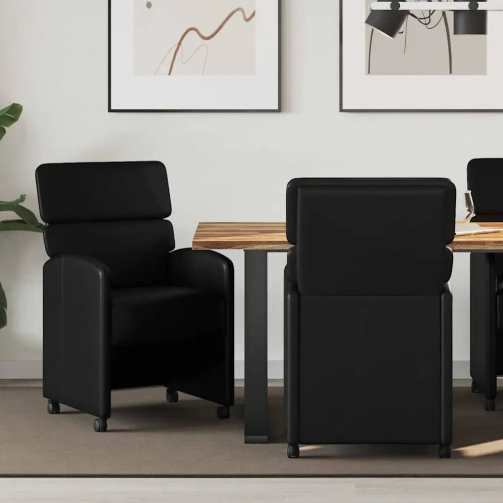 vidaXL Eetkamerstoelen met Wieltjes 2 st Kunstleer Zwart