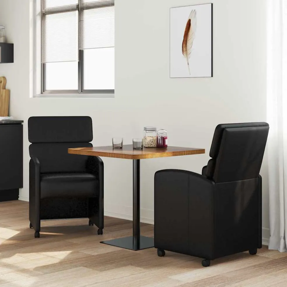 vidaXL Eetkamerstoelen met Wieltjes 2 st Kunstleer Zwart