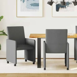 vidaXL Eetkamerstoelen met Wieltjes 2 st Stof Donkergrijs