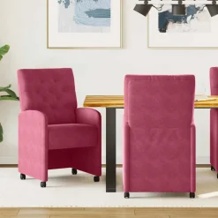 vidaXL Eetkamerstoelen met Wieltjes 2 st Fluweel Wijnrood