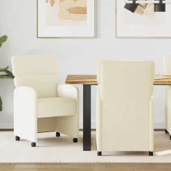 vidaXL Eetkamerstoelen met Wieltjes 2 st Kunstleer Crème