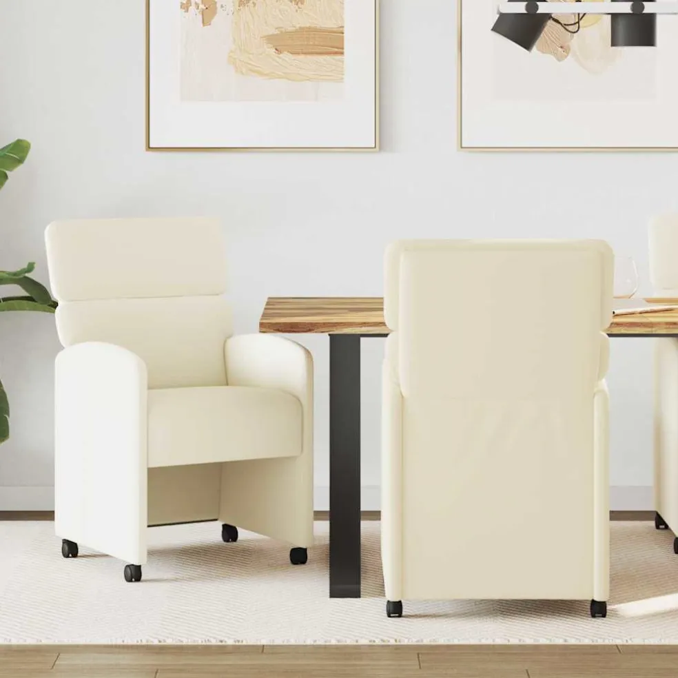 vidaXL Eetkamerstoelen met Wieltjes 2 st Kunstleer Crème