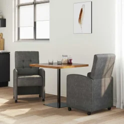 vidaXL Eetkamerstoelen met Wieltjes 2 st Kunstleer Zwart