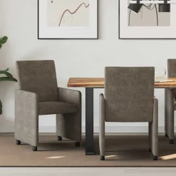 vidaXL Eetkamerstoelen met Wieltjes 2 st Faux suede leer Donkergrijs