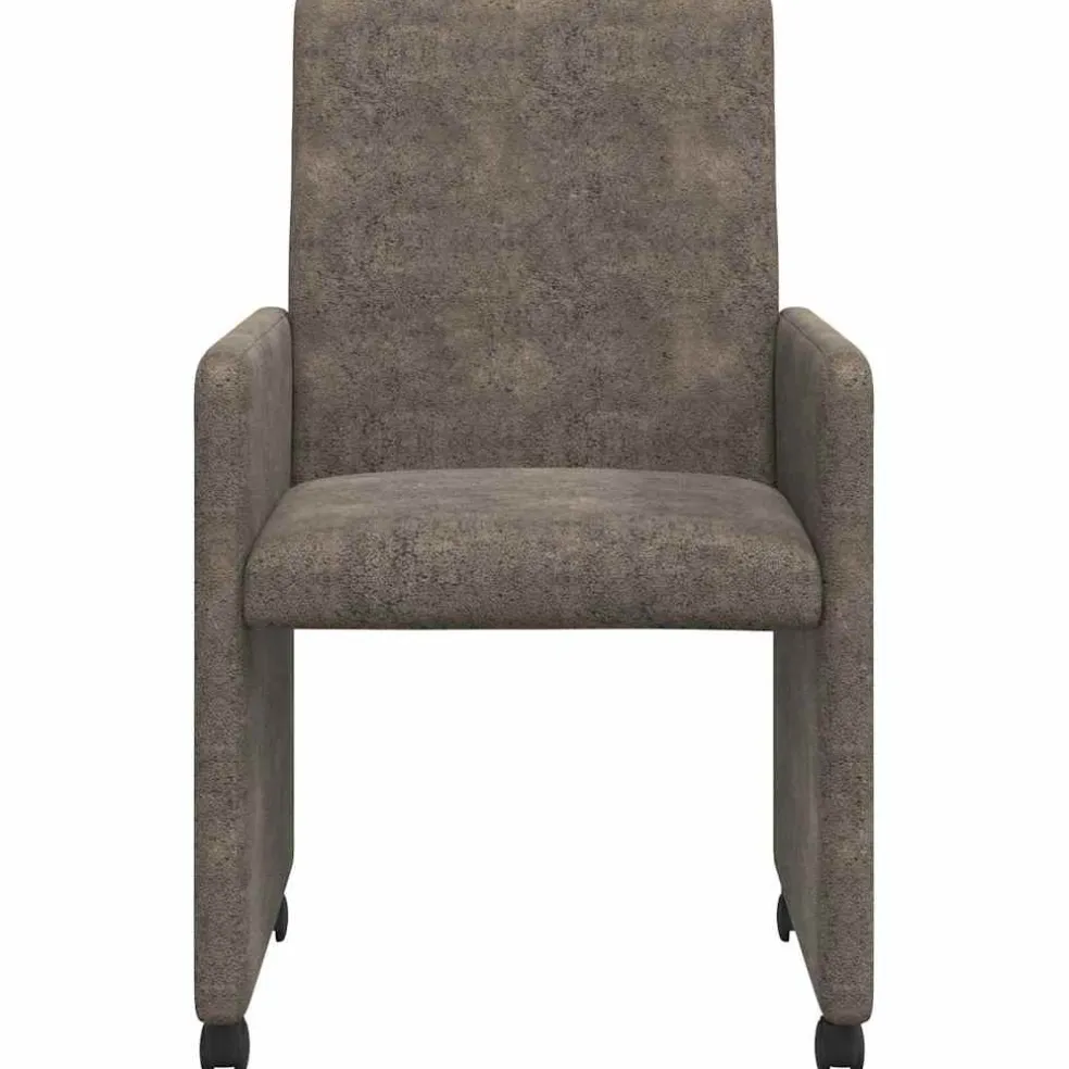 vidaXL Eetkamerstoelen met Wieltjes 2 st Faux suede leer Donkergrijs