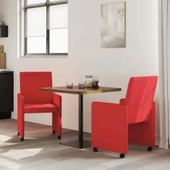 vidaXL Eetkamerstoelen met Wieltjes 2 st Kunstleer Rood