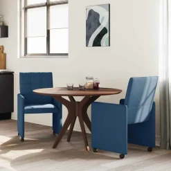 vidaXL Eetkamerstoelen met Wieltjes 2 st Stof Blauw 58 x 65 x 94 cm