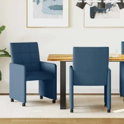 vidaXL Eetkamerstoelen met Wieltjes 2 st Stof Blauw 58 x 65 x 94 cm