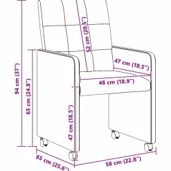 vidaXL Eetkamerstoelen met Wieltjes 2 st Stof Blauw 58 x 65 x 94 cm