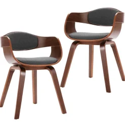 vidaXL Eetkamerstoelen 2 st gebogen hout en stof grijs