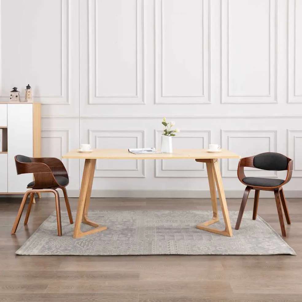 vidaXL Eetkamerstoelen 2 st gebogen hout en stof grijs