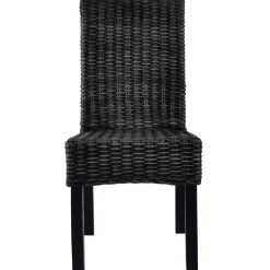 vidaXL Eetkamerstoelen 2 st kubu rattan en mahoniehout zwart