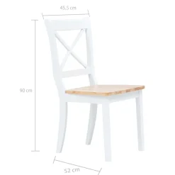 vidaXL Eetkamerstoelen 2 st massief rubberwood naturel en wit