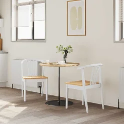 vidaXL Eetkamerstoel 2 st Massief Rubberhout wit en naturel
