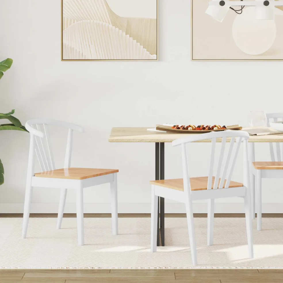 vidaXL Eetkamerstoel 2 st Massief Rubberhout wit en naturel