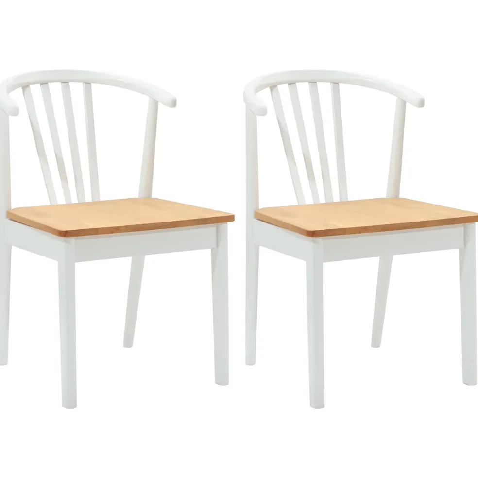 vidaXL Eetkamerstoel 2 st Massief Rubberhout wit en naturel