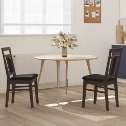 vidaXL Eetkamerstoel 2 st Massief Rubberhout Lichtbruin en Zwart