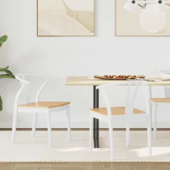 vidaXL Eetkamerstoel 2 st Massief Rubberhout Wit en Natuurlijk