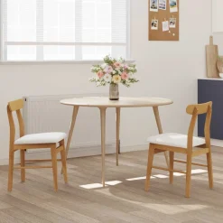 vidaXL Eetkamerstoel 2 st Massief Rubberhout Natuurlijk en Licht