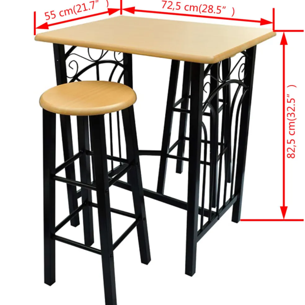 vidaXL Eetset hout met zwart staal tan