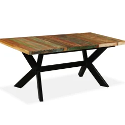 vidaXL Eettafel 180 cm massief gerecycled hout en stalen kruis
