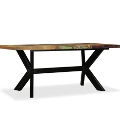 vidaXL Eettafel 180 cm massief gerecycled hout en stalen kruis