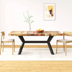 vidaXL Eettafel 180 cm massief gerecycled hout en stalen kruis