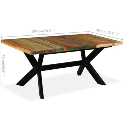 vidaXL Eettafel 180 cm massief gerecycled hout en stalen kruis