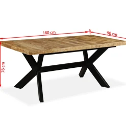 vidaXL Eettafel 180 cm massief mangohout en stalen kruis