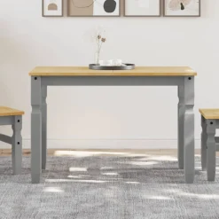 vidaXL Eettafel Corona 112x60x75 cm massief grenenhout grijs