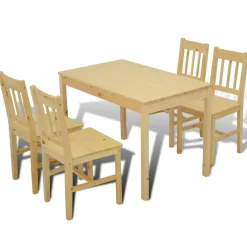 vidaXL Eettafel met 4 stoelen hout naturel