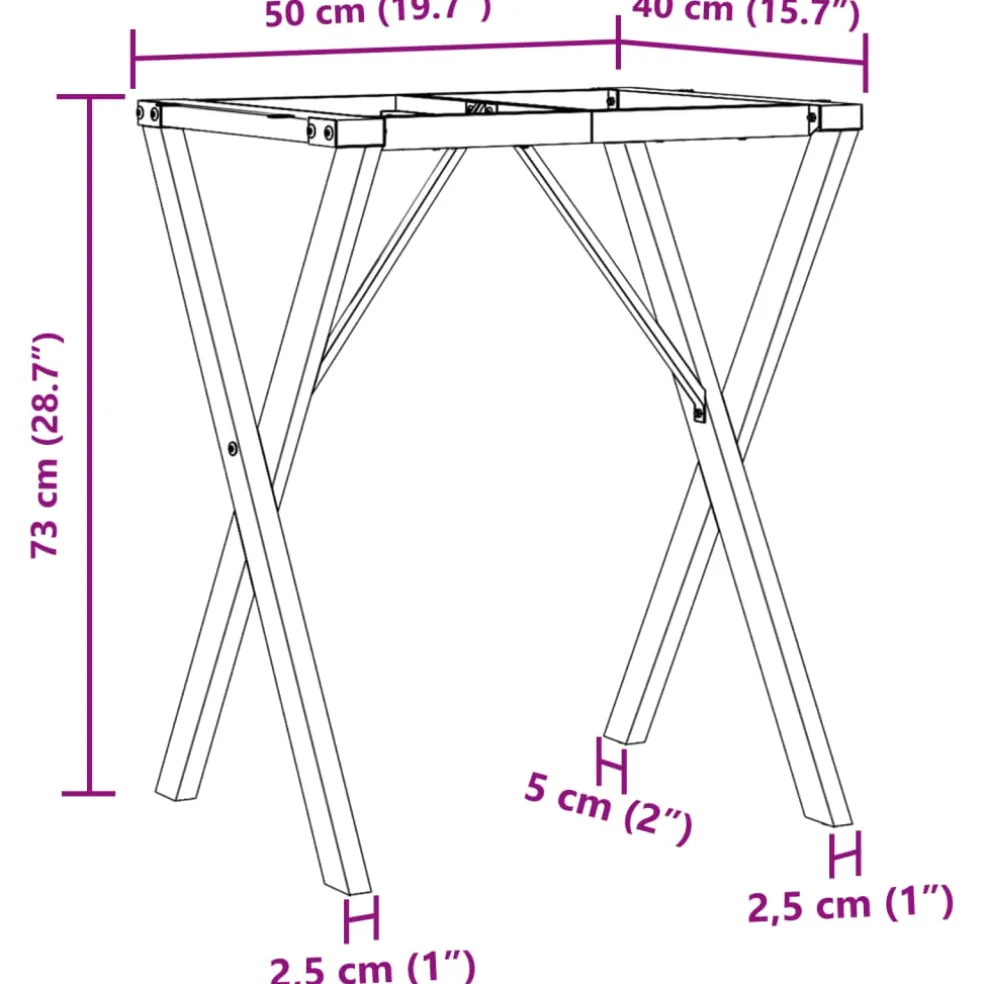 vidaXL Eettafelpoten X-frame 50x40x73 cm staal