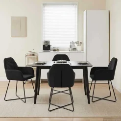 vidaXL Eettafelstoelen 4 st fluweel Zwart 55 x 50 x 84 cm