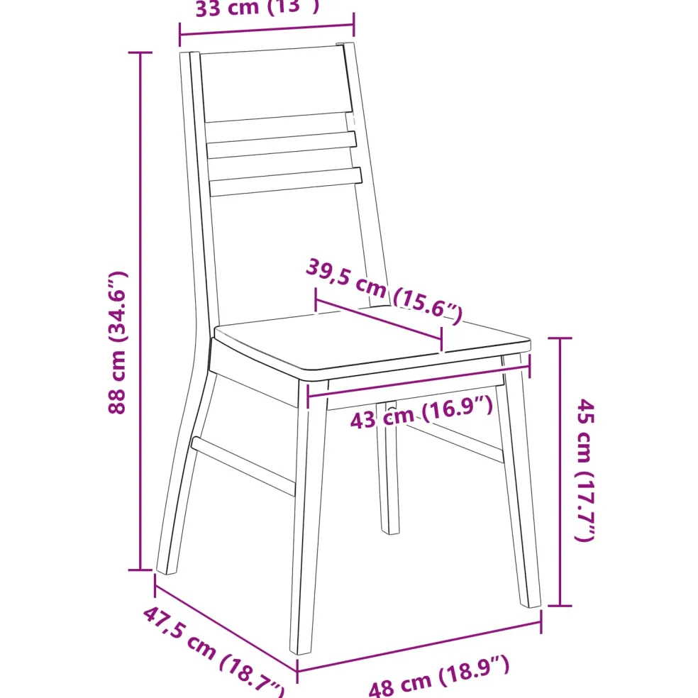 vidaXL Eettafelstoelen 2 st Massief Rubberhout Naturel 43 x 54 x 89 cm