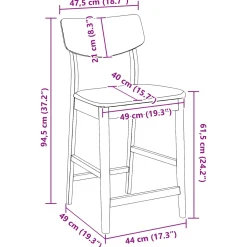 vidaXL Eettafelstoelen 2 st Massief Rubberhout Naturel 48 x 49 x 95 cm