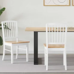vidaXL Eettafelstoelen 2 st Massief Rubberhout Wit 50 x 52,5 x 91 cm