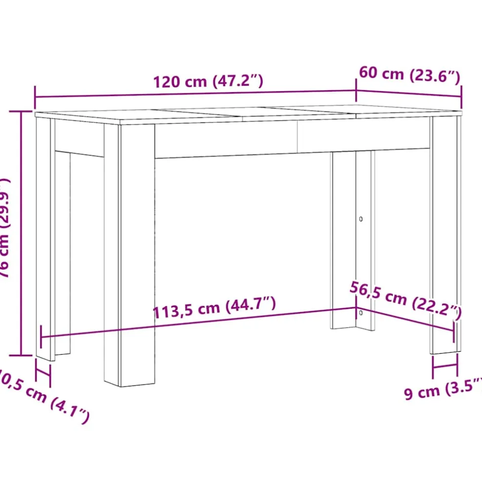 vidaXL Eettafel 120x60x76 cm bewerkt hout betongrijs