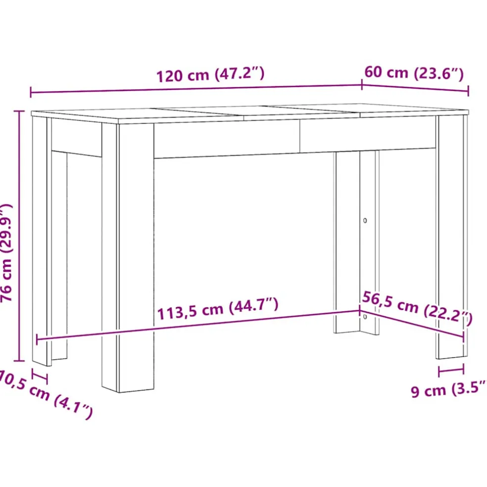 vidaXL Eettafel 120x60x76 cm bewerkt hout artisanaal eikenkleur