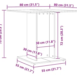 vidaXL Eettafel 80x80x75 cm bewerkt hout betongrijs